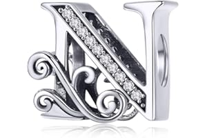 TIZU Charm Lettere in Argento 925 Ciondolo Originale Compatibile Braccialetti Charms Iniziale per Donna Bambine