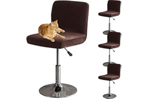 HOMECOVER Barhocker Bezüge Mit Rückenlehne, Stretch Samt Stoff Barhocker Stuhlbezüge Abnehmbar Niedriger Rücken Schwenkbare Stuhlbezug-braun-4er Set