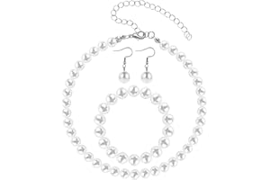 Yolev Faux Pearl Jewelry Set Simulated Pearl Necklace Bracelet Dangle Earrings Birthday Christmas Jewelry Gift for Mom Wife Sister Best Friend