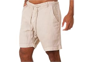 SUSENSTONE 2023 Short d'été Ample en Lin Homme Décontracté de Plage Léger Confortable Respirant Taille Élastique de Couleur Unie Coupe Bermuda Short de Survêtement élastique à Séchage Rapide Court Pantalon