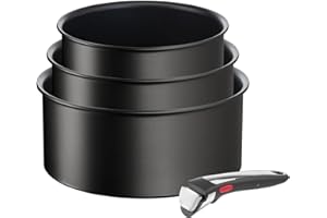 Tefal Ingenio Lot de 3 casseroles + poignée amovible, Induction, Revêtement antiadhésif, Empilable, Compatible lave-vaisselle, Fabriqué en France, Eco Resist On L7679202