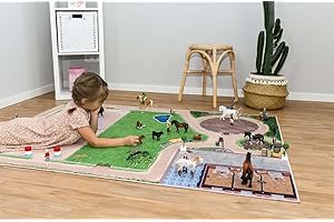 ‎SKIPPIDOO SkippiDoo Spielteppich – Kinderzimmer-Teppich mit Pferdehof, Reitplatz und Stallungen – Ideal für kleine Pferdefreunde & Figuren wie Schleich® und Playmobil® (Kleiner Ponyhof, 160 x 120 cm)