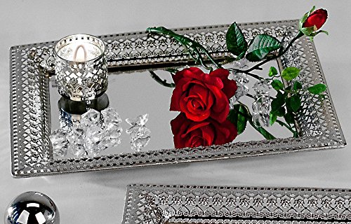 Deko Spiegeltablett ROMANTIK, Metall + Glas, silber, 22x32cm, eckig, Formano