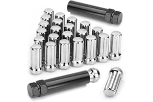 Wisyurt ÉCrous de Roue M14 X 1,5, 24 PièCes 14 Mm X 1,5 7 éCrous de Roue CôNe Borgne à EntraîNement Cannelé 5,1 Cm de Long Noir avec Clé à 2 Douilles