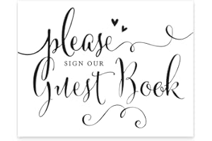 Andaz Press Wedding Party Signs, Formal Black and White, 8.5-inch x 11-inch, Please Sign our Guestbook, 1-Pack