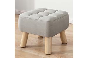 GGoty Sgabello ottomano in legno, sgabello quadrato in lino, piccolo con 4 gambe imbottite, per scarpe che indossano sgabello, soggiorno, camera da letto (30 x 30 x 26 cm, grigio)