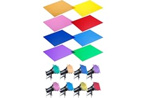 MIZT 8 Pcs Filtre de Gel en Couleur, Filtres Correcteurs de Couleur en Plastique Filtre Transparent de Correction 8 Couleurs pour Photo Studio Strobe Lampe Torche Flash Stroboscopique LED, 29.7 * 21cm