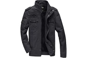 KEFITEVD Men's Winter Fleece Jacket Warm Cargo Stand Collar Military Thicken Cotton Jackets Coat