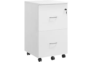VASAGLE Caisson Mobile, Classeur, 2 Tiroirs, Support d’Imprimante, Meuble de Bureau, Verrouillable, pour Documents au Format A4, Dossier Suspendu, Nécessite Montage, Blanc LCD027W46