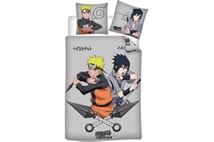 Aymax Naruto Shippuden komplet pościeli 100% bawełna, poszwa na kołdrę 140x200 cm + poszewka na poduszkę 65x65 cm, z Naruto i Sasuke