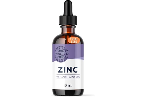 Vimergy Zinc Liquide 55 ml – Format Voyage, 27 Portions – Complément de Zinc Liquide – Bon pour le Métabolisme et les Os – Antioxydant – Sans Sucre Raffiné – Sans Gluten, Sans OGM, Végan, Paléo-Amical