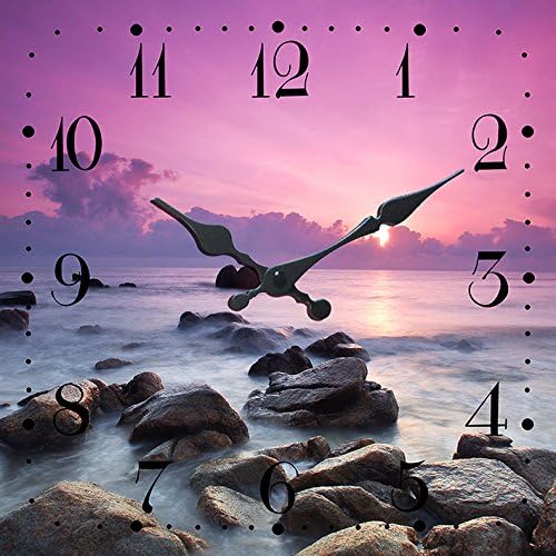 As A Canvas Wall Clock 30 x 30 CM Design: Sea Sunset on the horizon and Stones in the water as A decorative wall clock