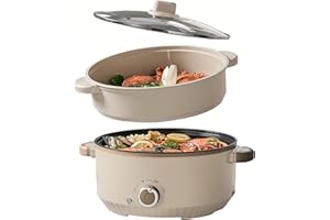 ‎KENSBRO Hot Pot Elektrisch mit Dampfgarer, 4.6 L Tragbar Elektrischer Kochtopf 1000W, Multifunktionaler Hotpot 3 Stufen für Braten Ramen Fondue Suppe, Elektropfanne für Wohnheim/Camping/Haus