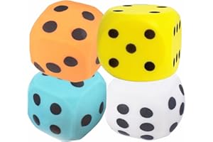 GETJOY Large Foam Dice Set - 4 Pack Stress Relief Squishy Toys, 5.5cm Big Dice for Games, Parties, and Relaxation, Foam Dice (Blue, Green, orange, White)