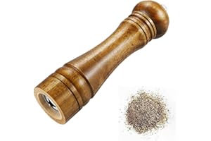 HEOCAKR Molinillo de pimienta, molino de sal molino de especias manual de madera con fuerte amoladora de cerámica ajustable, 8 pulgadas