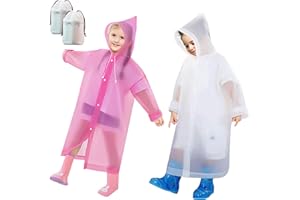 Baogaier 2 Pièces Imperméable pour Enfants en EVA, Réutilisable Manteau Poncho de Pluie avec Capuchon, Poncho Léger Combinaison de Pluie Vêtements de Pluie pour Garçons Filles