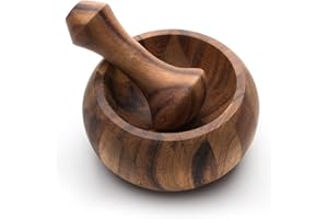 IBLAY Mortar and Pestle, Acacia Wood Herb Spice Masher Mortar,Pestle Grinder/Chopper for Herbs, for Garlic Press, Coffee Grinder, Ginger Crusher, Spice Grinding, Spices and Kitchen Usage
