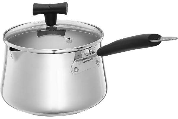 Amazon Brand - Solimo Stainless Steel Tea Pan with Glass Lid 1.5 L Saucepan for Boiling Milk, Making Tea, Coffee Silver