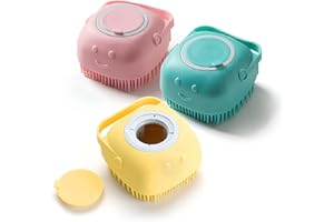 Theamers Silicone Pet Bathing Brush, Pets Bath Brush, Multi-functional Bath/ Massage Brush, Pet massage tool and shampoo dispenser for Dogs and Cats, Pets Shower and Grooming tool (Yellow)