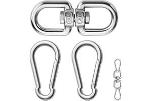 APOMOONS Edelstahl Drehwirbel M8 mit 2 Karabinerhaken Groß, 304 Edelstahl Drehgelenk für Hängesessel Aufhängung Drehwirbel Edelstahl für Hängestuhl, Boxsack, Schwenkgrill, Baumschaukeln, Aerial Silks