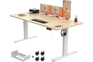 Homall 160x80cm Height Adjustable Standing Desk with USB Charging,Sit Stand Desk with Wire Management Tray, Stand up Desk Heavy Duty Steel with 3 Memory Setting,Beige