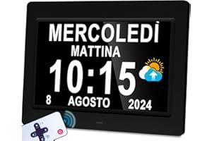 Véfaîî Newest Sveglia Digitale Orologio 2.0, 19 Allarmi & Promemoria Personalizzati, 10 Opzioni Oscuramento Automatico, Datario Non-Abbreviato per Anziani Ipovedenti, Demenza