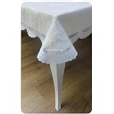 Meiwa t&uuml;l dantel kenarlı volanlı g&uuml;l pvc dikd&ouml;rtgen muşamba masa &ouml;rt&uuml;s&uuml; silinebilir 122 x 155 cm Krem