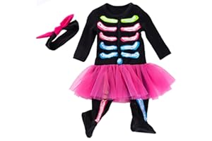 LNL Halloween Kostüm Baby Mädchen Mein erstes Halloween Skelett Outfits Kürbis Strampler Langarm Tutu Rock Stirnband 0-24 Monate