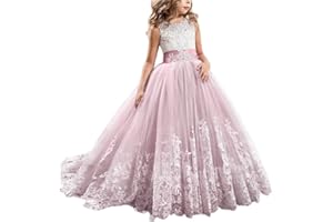 IBTOM CASTLE Vestidos de Comunión Elegante de Niña Vestidos Floral Largos de Encaje flores para la bodade Fiesta Ceremonia Boda Madrina Cumpleaños Carnaval Baile Pageant Damas De Honor Noche Vestido De Princesa