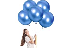 POPOYU Luftballons Metallic Blau Groß 45cm/18 Zoll für Party Glänzende,5 Stück Riesen Metallisches Chrom Blau Latex Luftballons XXL Runde Helium Ballons für Geburtstag,Hochzeit,Babyparty Weihnachts Dekor