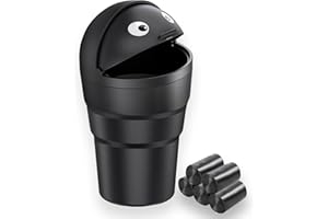 VBGURR Car Bin with Trash Bags，Cute Car Trash Can with Lid，Flip-top Design Car Bins for Front of Car，Small Trash Can for Car, Office, Home (1 PC Car Bin with 5 Rolls Trash Bags)