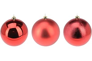 ‎ANNASTORE Annastore Weihnachtskugeln groß für den Außenbereich, Christbaumkugeln zur Dekoration, Christbaumschmuck wetterfest 20-25 oder 30 cm (3 x Rot (Glanz+Matt+Glitzer), Ø18 cm)