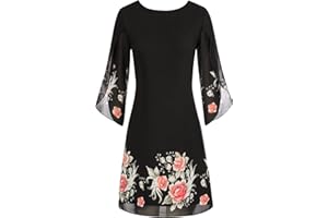 GRACE KARIN Vestido Elegante Mujer Vestido Gasa Manga Corta Casual Gasa Top Cuello Redondo