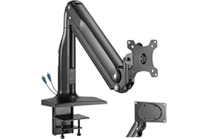 WORLDLIFT Supporto da tavolo per monitor singolo per schermi piatti e curvi da 17-43", supporto per monitor a molla a gas in alluminio resistente fino a 18 kg, VESA massima fino a 200x100 nero
