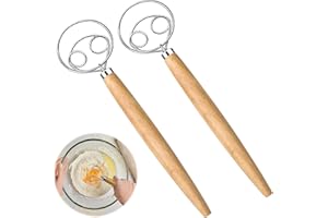 Yuqilin 2 Stücke Dänischer Teigbesen,13 Zoll Dänischer Schneebesen Holzgriff Edelstahl mit Doppellöchern zum Schnellen Mischen Brotmixer,Geeignet zum Backen in der Küche