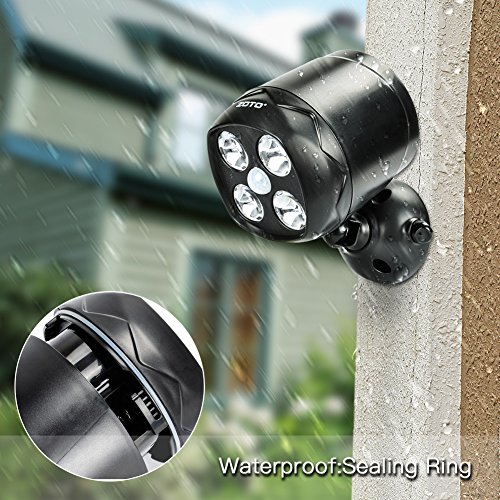 ZOTO LED Außen Wand Beleuchtung,Super Helles 4 LED Kabellos PIR Bewegungsmelder Leuchte mit Batterie,600Lumen Draußen Wasserdicht Sicherheit Scheinwerfer Lampen Küche/Garten/Innen Aussenleuchten - 5