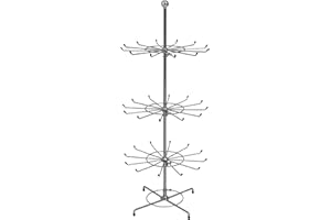 Dila GmbH Hakenständer mit 3 Ringen - Verchromt, Metall, Silver - Warenständer, Krawattenständer, Dekoständer, Kassenständer - Höhenverstellbar, Drehbar