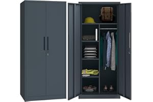 STEELSØN Regulus Metallschrank abschließbar – Garderobenschrank mit 6 Fächern und 1 Kleiderstange – Spind Schrank mit Doppeltüren – Mehrzweckschrank Anthrazit – Kleiderschrank Metall 175x40x80 cm