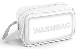 Sofore Trousse de Toilette Transparente Trousse de Toilette pour Voyage Sac de Transport de Voyage PVC Trousse de Toilette Organisateur Transport pour Femme, Affaires, Salle de Bain, Blanc (Petit)