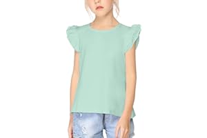 Arshiner Ragazze T-Shirt Maniche con Volant Bambini Estate Tempo Libero Unicolore Manica Corta Scollo Rotondo Moda Maglietta per Girls 3-13 Anni