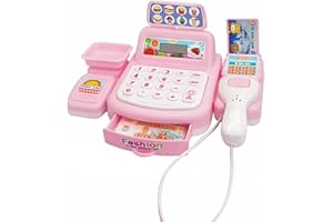 FALAFOTY Registratore di Cassa Giocattolo con Scanner, Calcolatrice giocattolo e Suoni, Negozi Accessori per Bambini Giochi di Ruolo Mini Set di Giocattoli, Regalo di Compleanno per 3 Anni (Rosa)