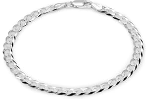 AKA Gioielli® - Pulsera Plata de Ley 925 Cadena 5mm Eslabón Plano Tipo Cubana para Hombre y Mujer - Longitud: 18 19 20 cm - Made in Italy