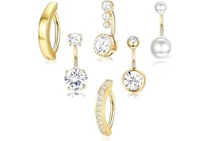 CocCCoon 6PCS Belly Button Rings Gold Reverse Curved Navel Bars Clicker Belly Button Rings for Women Girls