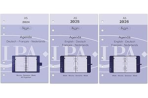 ‎KALPA Kalpa 6 Ringbuch Agenda Nachfüllen Personal Organizer Terminplaner Einlage Kalendereinlage, 2024 2025 2026, A5, 1 Woche auf 2 Seiten