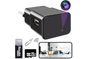 SURKOS Cámara Espía WiFi Camuflada, Mini Camara Oculta USB Cargador, (sin Luz de Grabación) Totalmente Indetectable, 1080p Real, Detección de Movimiento(Tarjeta Micro SD 32 GB Incluida)