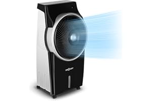 oneConcept Kingcool – 4 en 1, ventilador, enfriador de aire, humidificador, limpiador de aire, ionizador, depósito de agua de 8 litros, caudal de 2340 m³/h, 95 W, oscilación, portátil, ébano