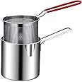 Chiransi Small Deep Frying Pot with Strainer Basket,1200ml Stainless Steel Pan with Handle,Ideal for Frying French Fries/Chicken Wings/Shrimp/Boiling Butter/Gravies (Frying Pot with Strainer Basket)