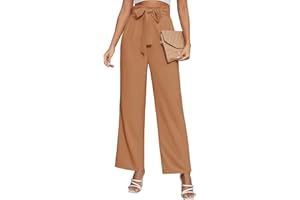 Niwicee Pantalones para Mujer con Bolsillos Cintura Alta Casual Pierna Ancha Pantalones Sólido Suelto Pierna Recta Palazzo Pantalones para Negocios Diarios Trabajo Compras Playa