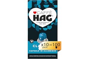 CAFFÉ HAG Hag - Capsule Caffè Decaffeinato Espresso Classico - 100 capsule in alluminio - Intensità 6 - Compatibili con Macchine Nespresso®* original - 10 pacchetti da 10 capsule (totale 100 capsule)