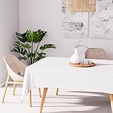 Soleil d'ocre, Alix Rectangular Stain Resistant Tablecloth, Polyester, White, 140 x 240 cm